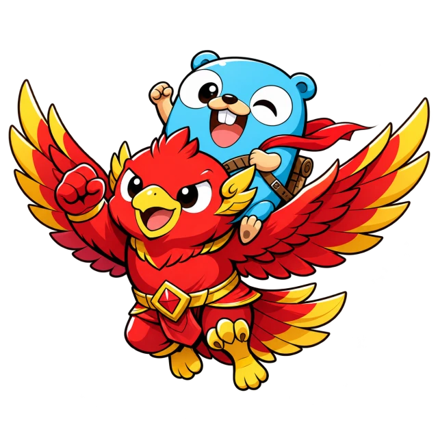 Kruda Garuda mascot carrying Go gopher